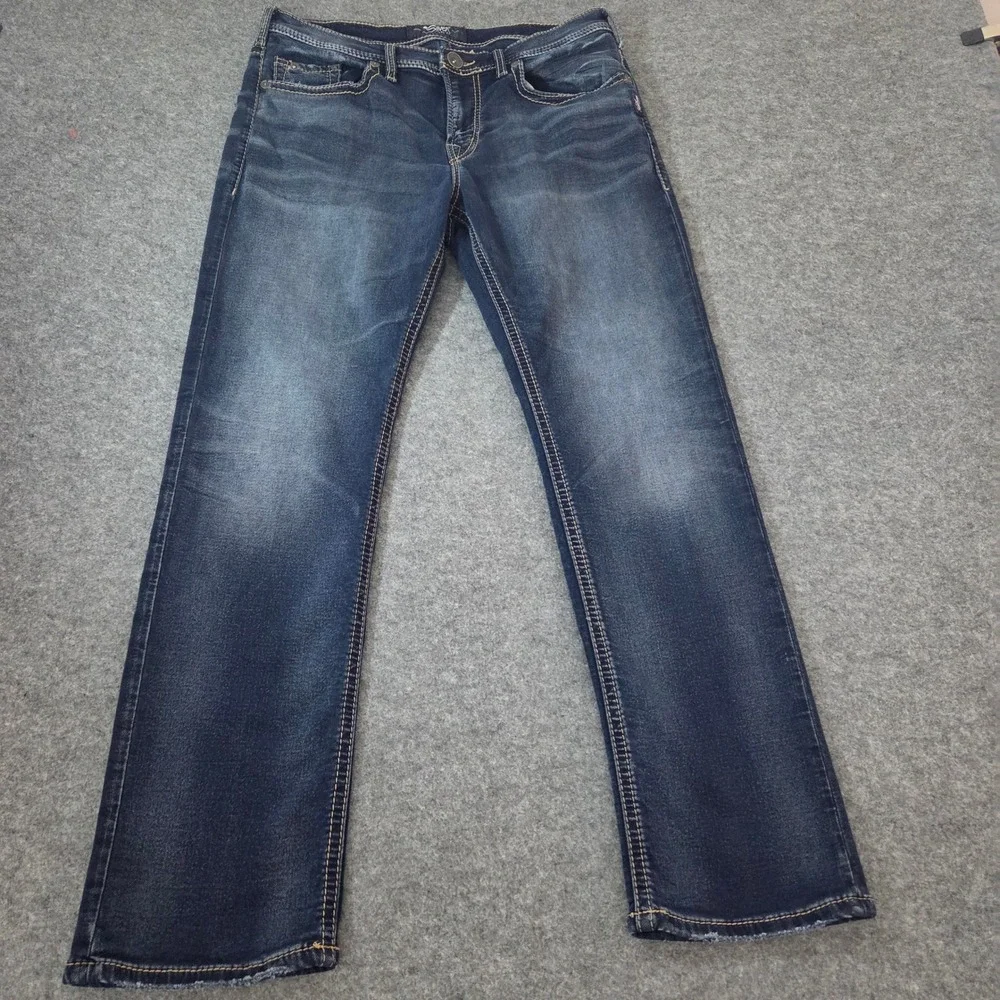 Silver Jeans Co Grayson Jeans Mens 33x32 Dark Wash Straight Leg Stretch Denim